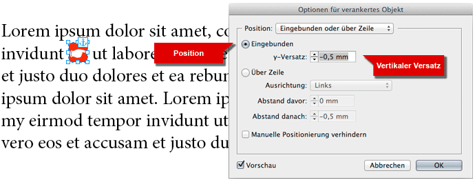 Verankerte Objekte in InDesign